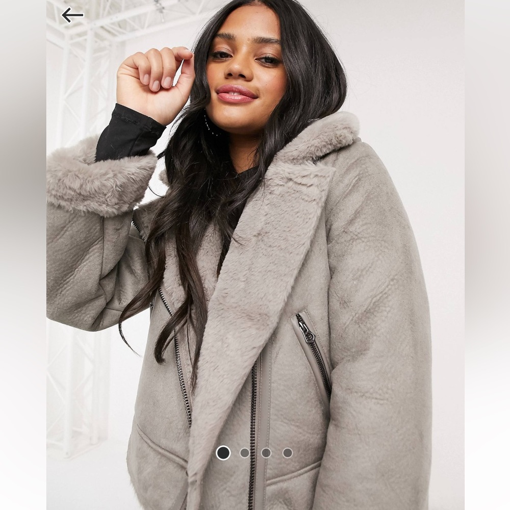 Stradivarius Leather Sherpa Linned Jacket
